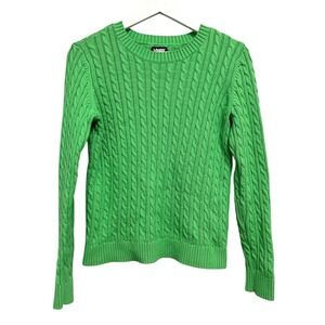 Lands' End Drifter Sweater Womens XS Green Cable Knit Cotton Crewneck Preppy
